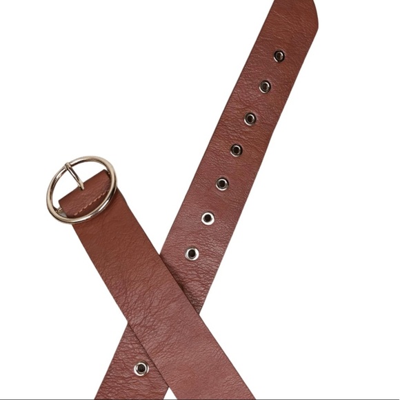 Uptown Cheapskate Faux Leather Brown Belt with Gold Circle Buckle - Picture 7 of 8